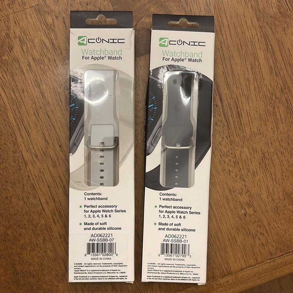 2-Aconic Silicone Bands for Apple Watch, Gray and black Fits 1 thru 6  38/40mm